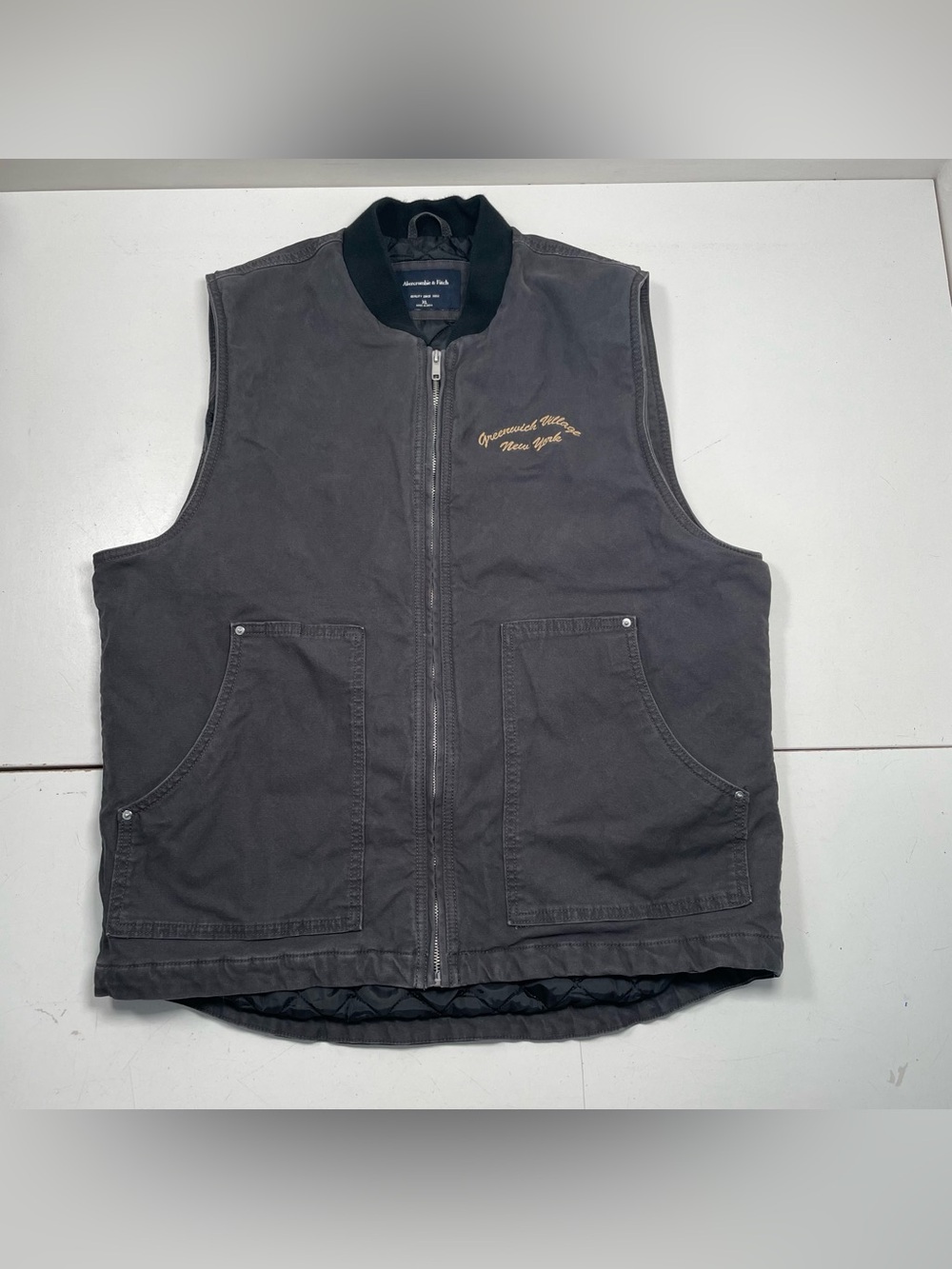 Abercrombie & Fitch Men's XL Workwear Canvas Vest Greenwich Village NY Gray